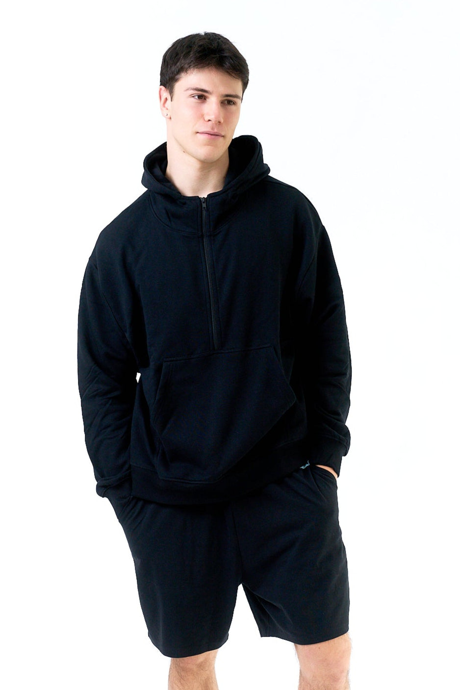Organic Cotton High Neck Half-Zip Hoodie for Men