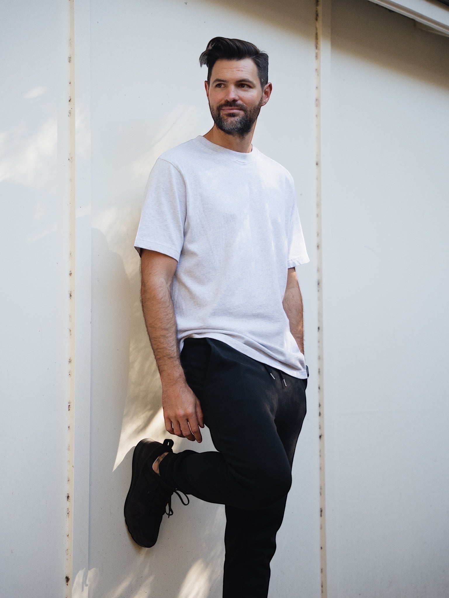 Heavy grey STAPLE Co t-shirt with black trackpants