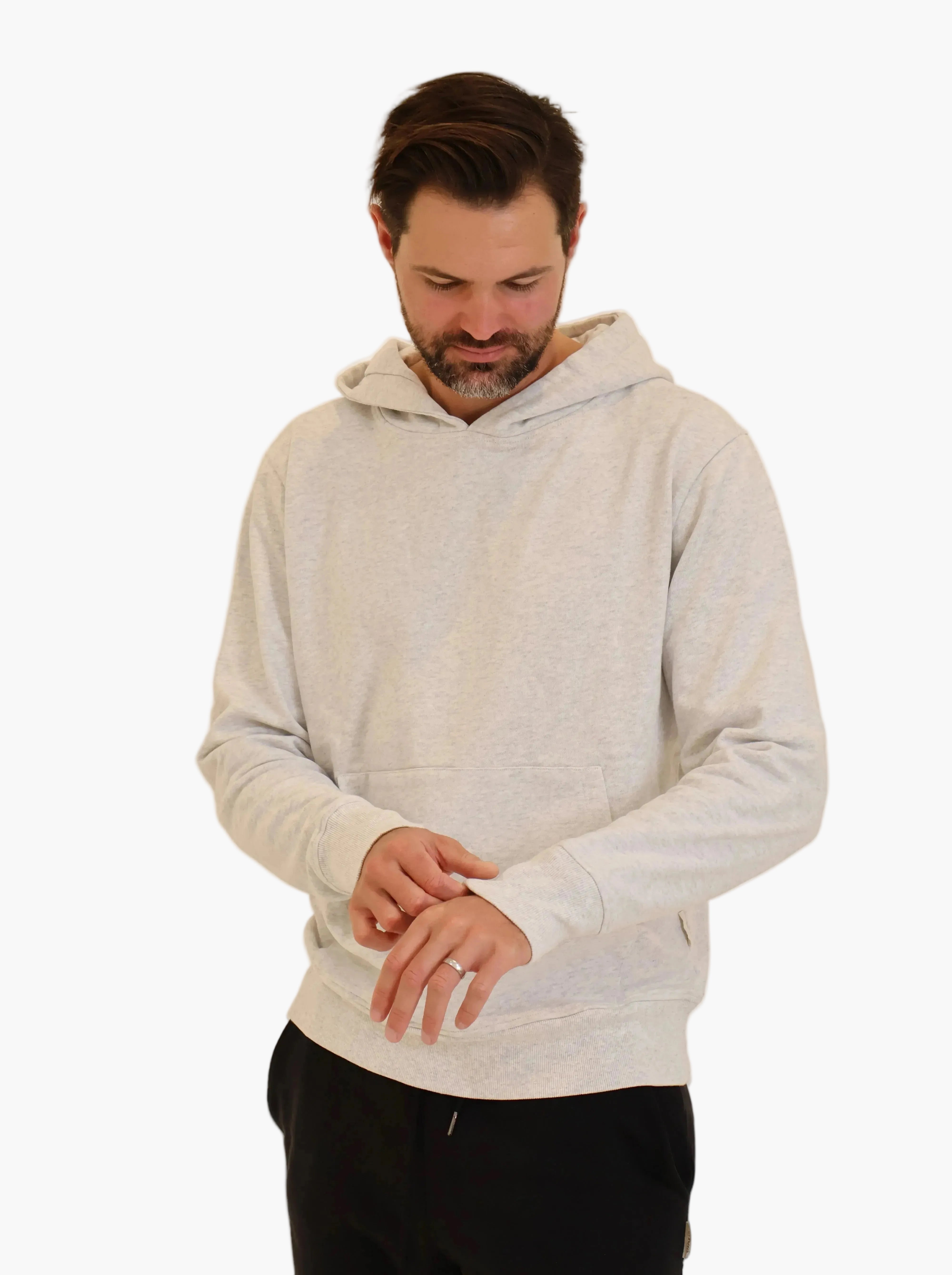 Man wearing ROC grey hoodie