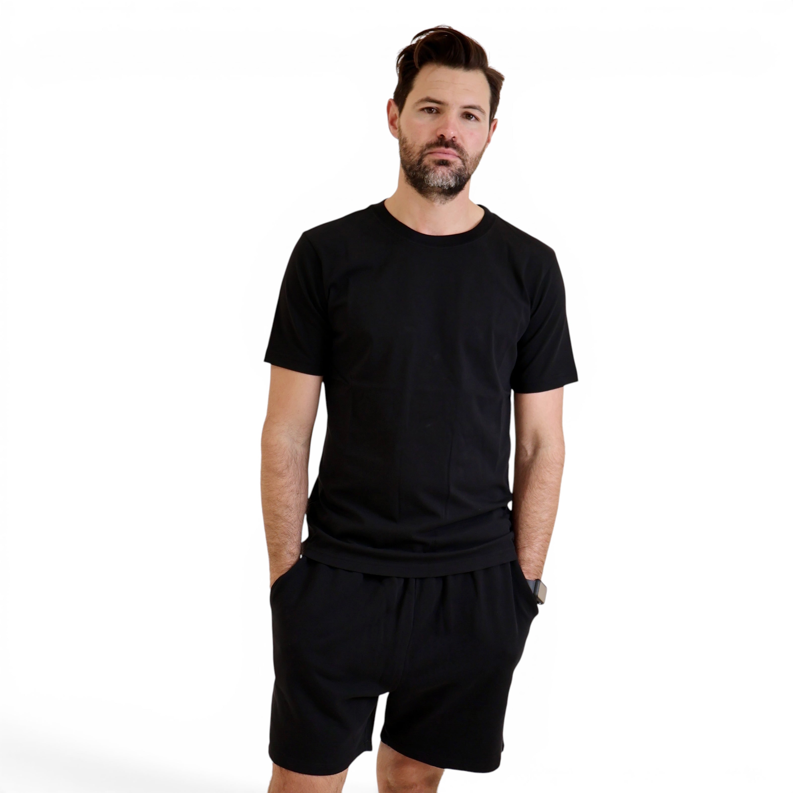 Black t-shirt and shorts from STAPLE Co.