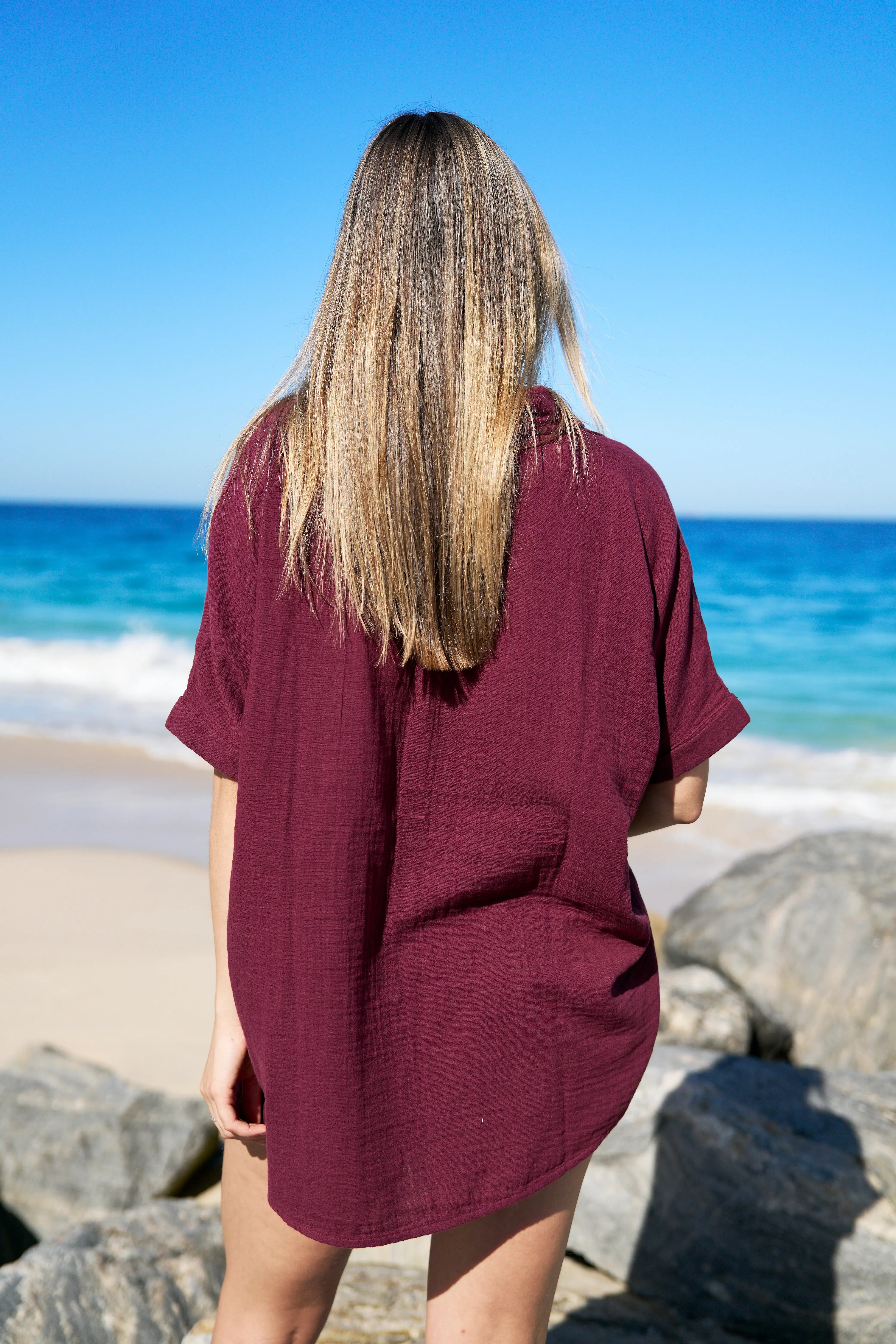Organic cotton double gauze shirt in Maroon