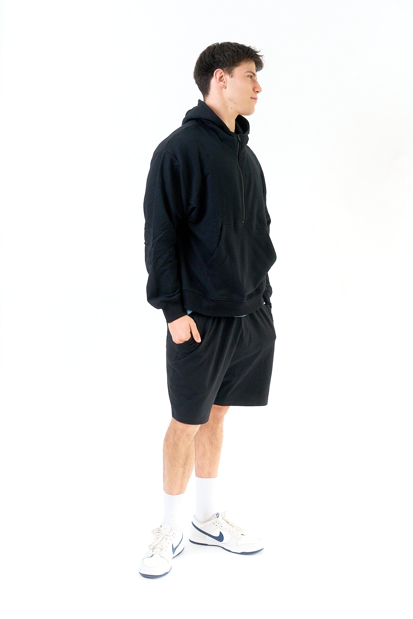 Organic Cotton High Neck Half-Zip Hoodie for Men