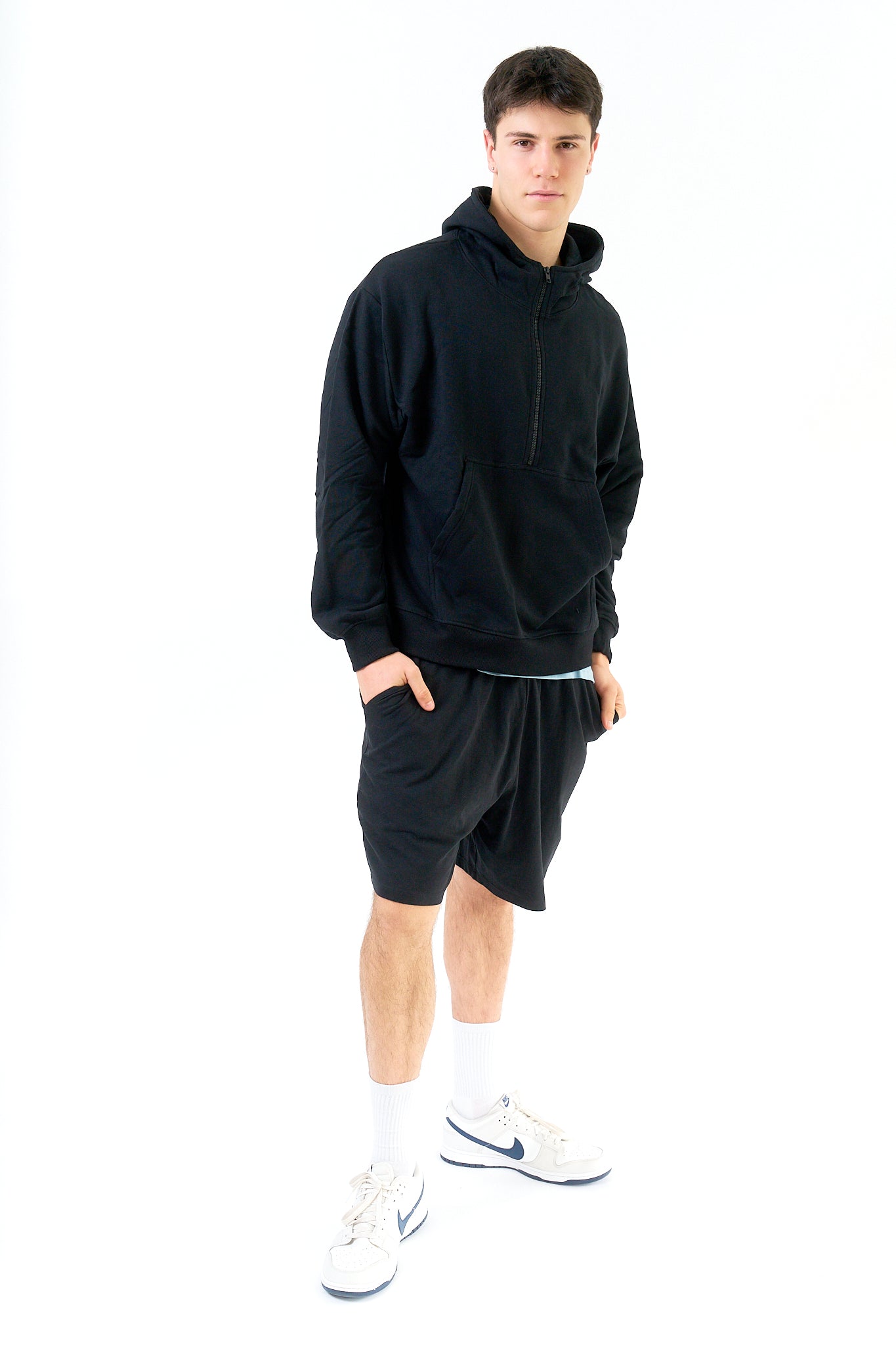 Organic Cotton High Neck Half-Zip Hoodie for Men