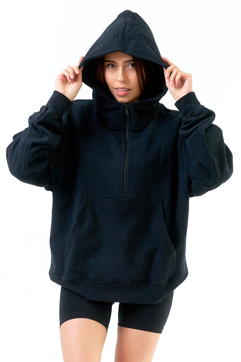 Organic Cotton High Neck Half-Zip Hoodie for Women