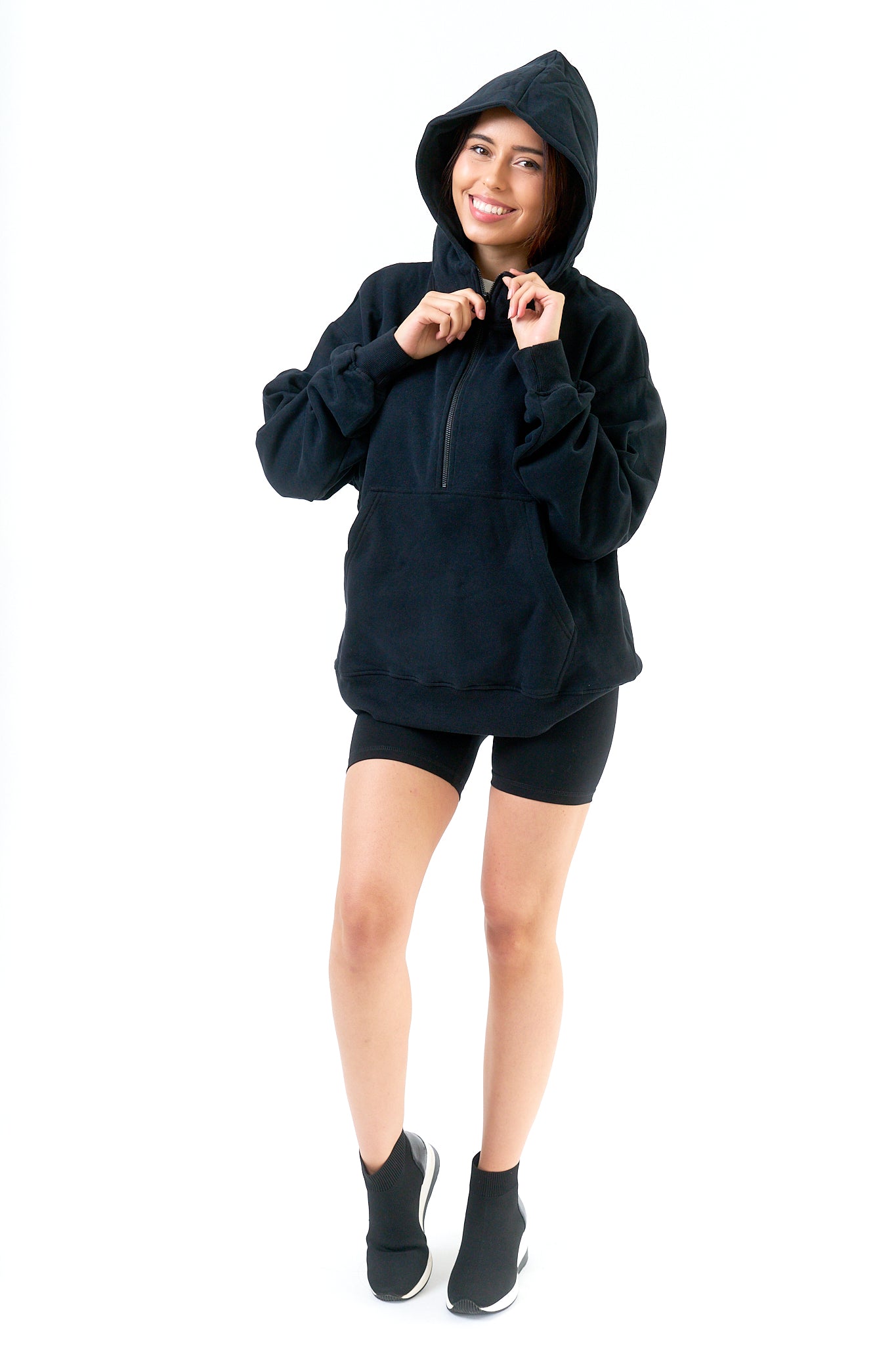 Organic Cotton High Neck Half-Zip Hoodie for Women