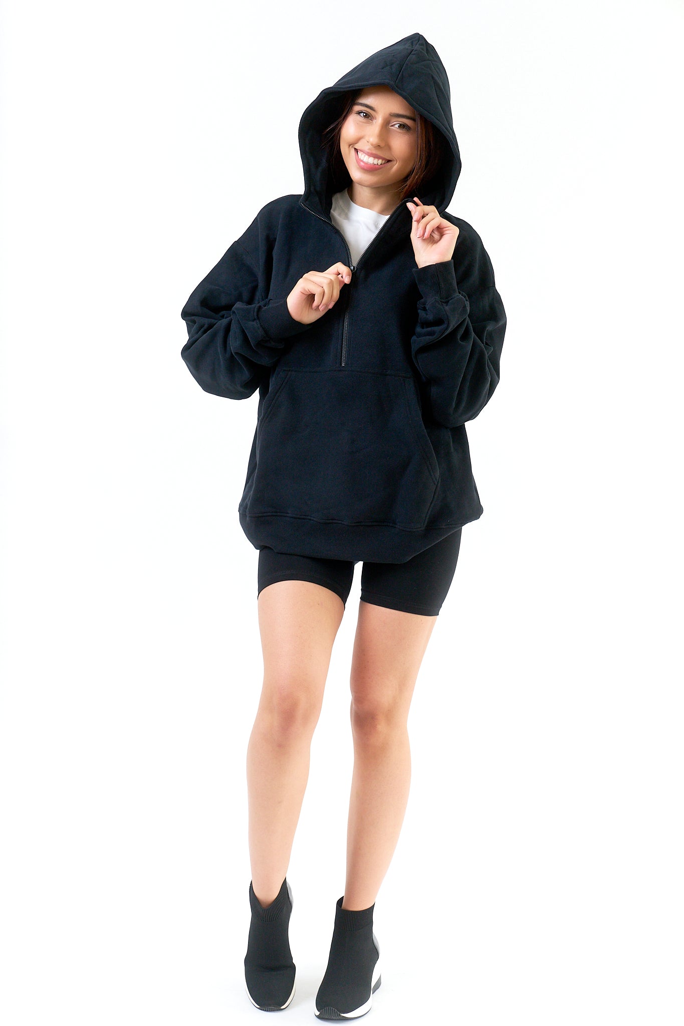 Organic Cotton High Neck Half-Zip Hoodie for Women