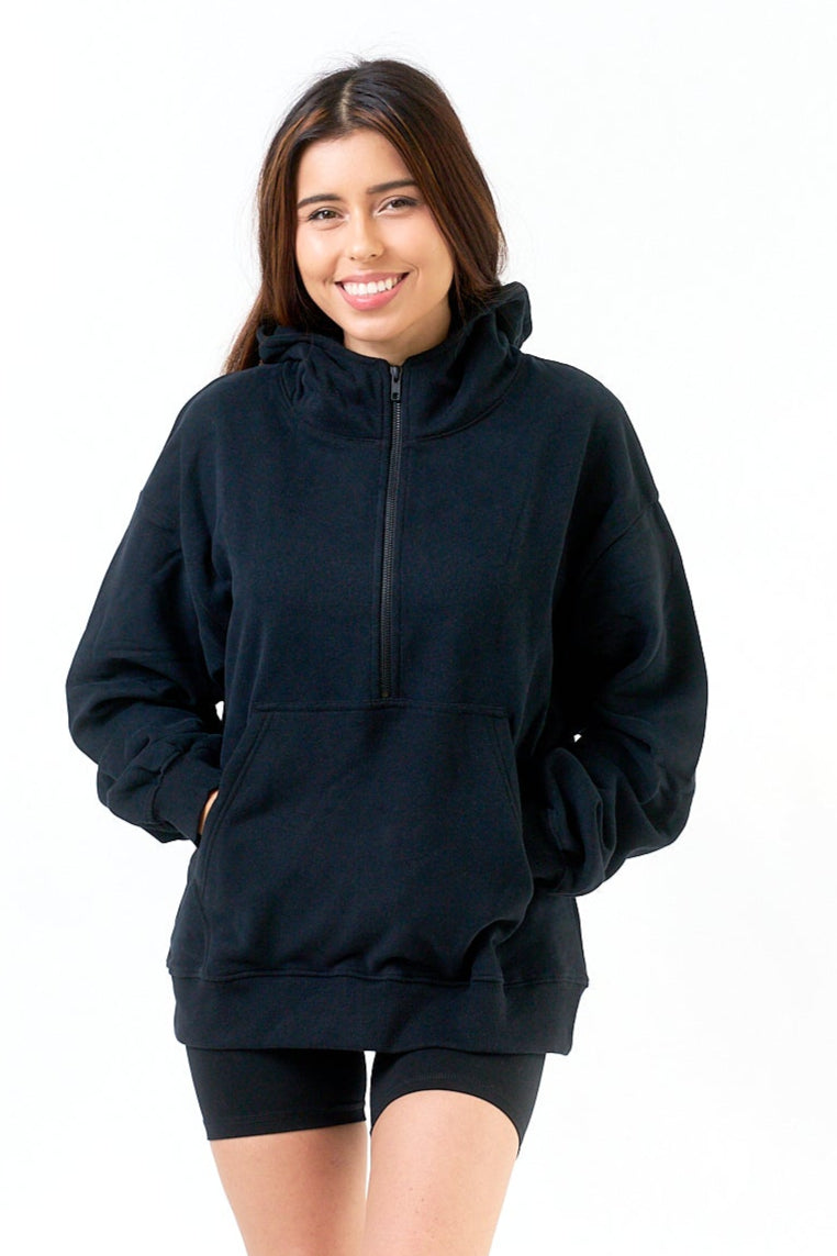 Organic Cotton High Neck Half-Zip Hoodie for Women