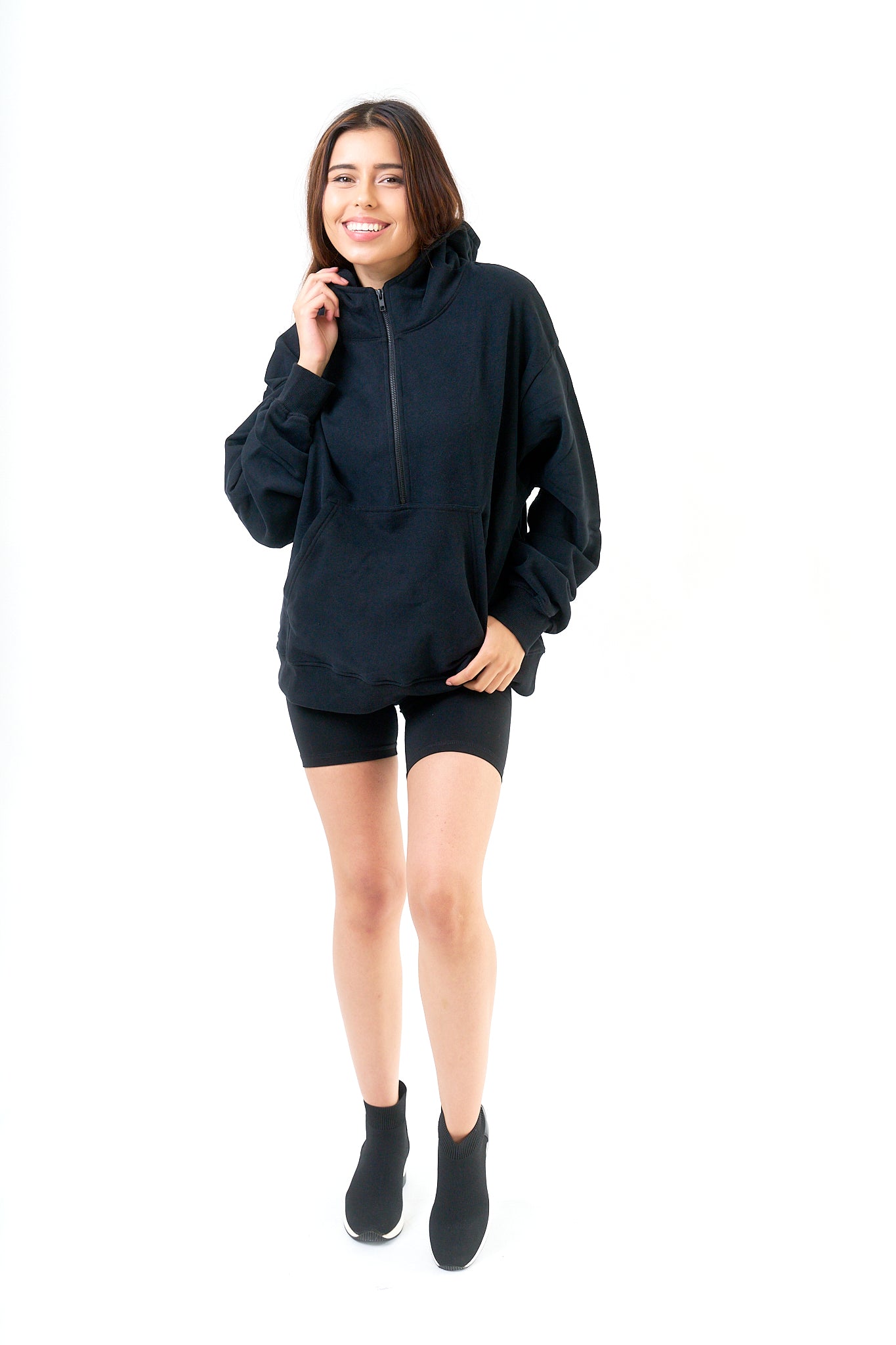 Organic Cotton High Neck Half-Zip Hoodie for Women