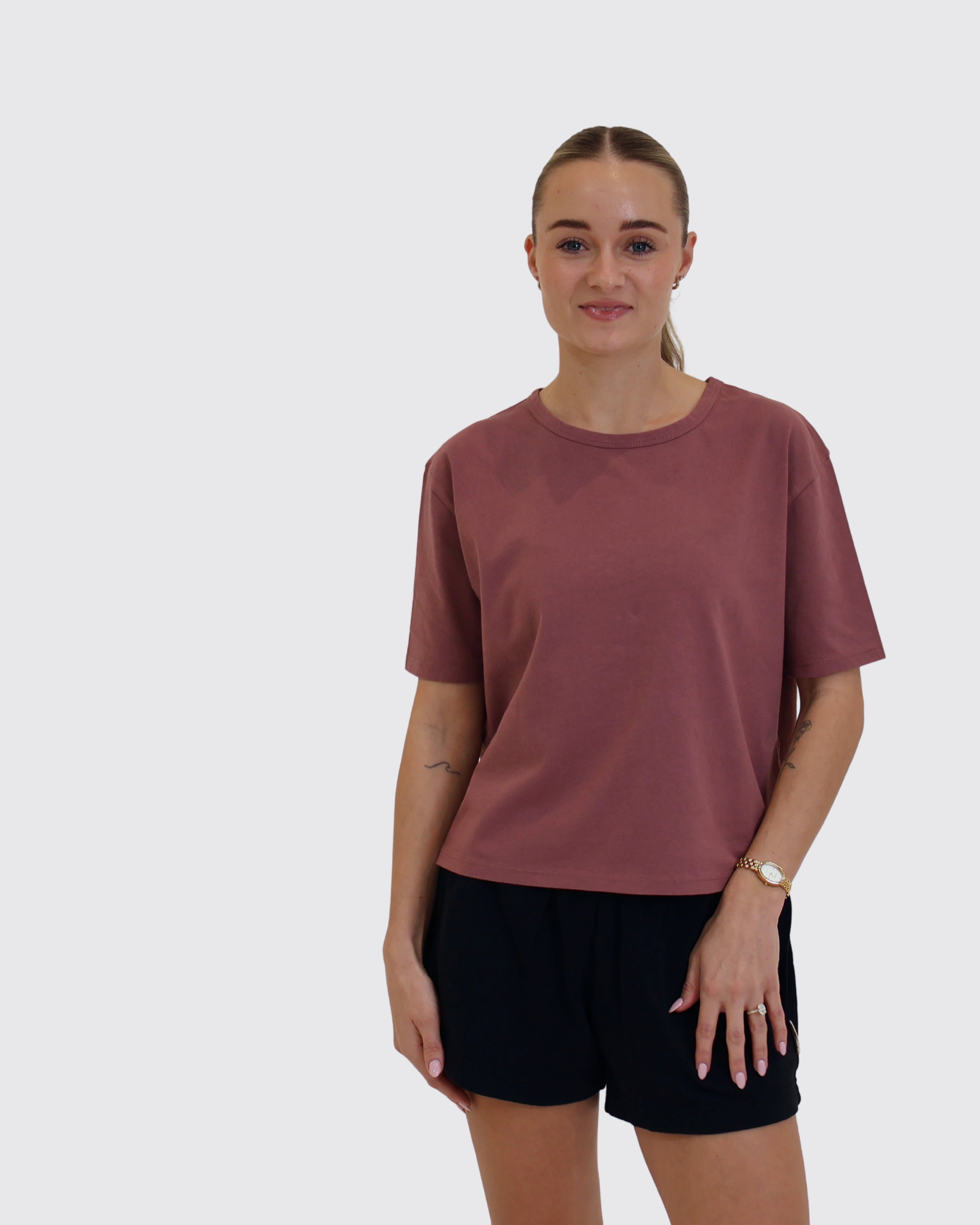 Boxy T-Shirt for Women, Regenerative Organic Certified, Rose Brown