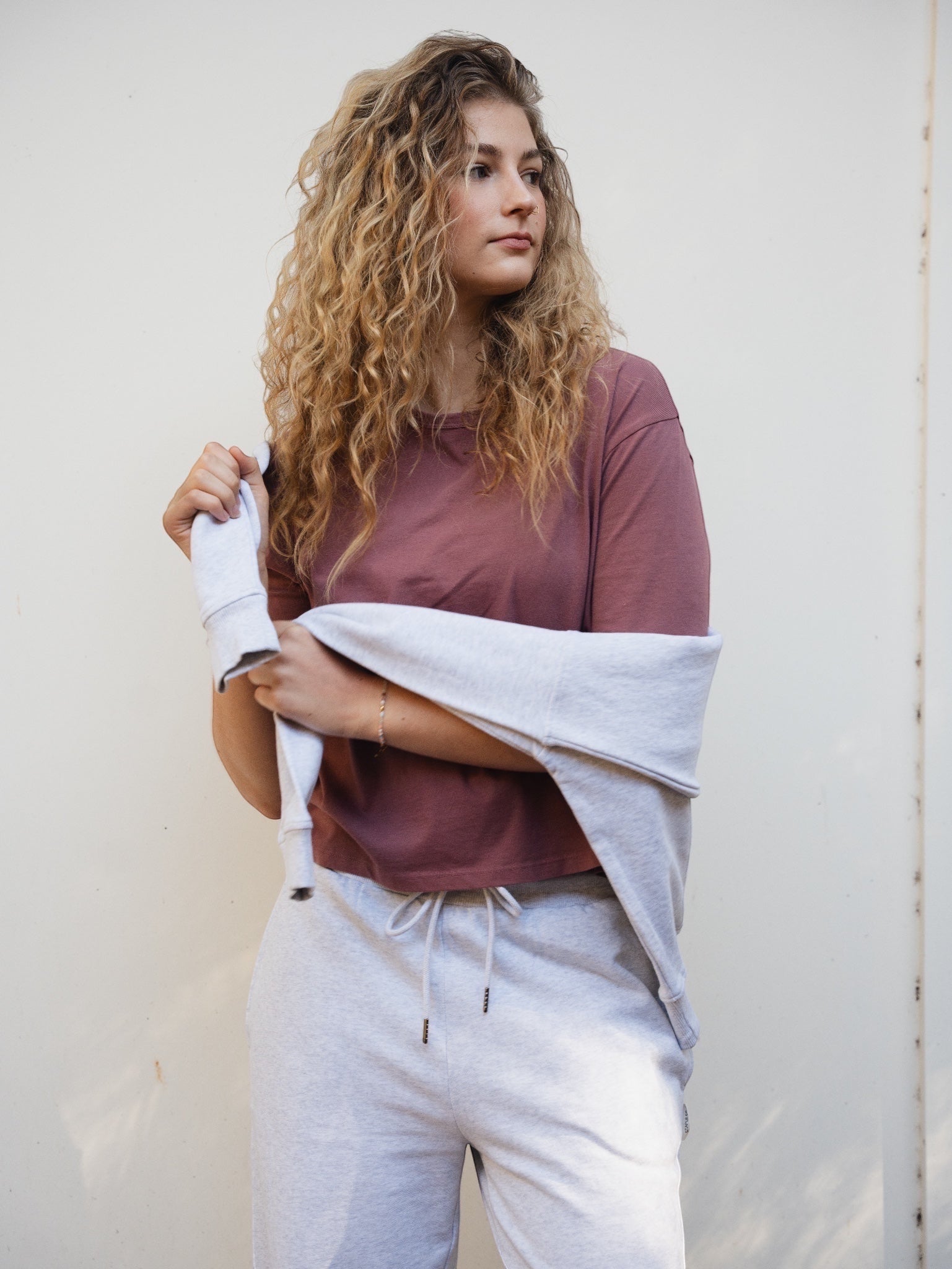 Vanessa, founder of STAPLE CO, wearing organic cotton essentials