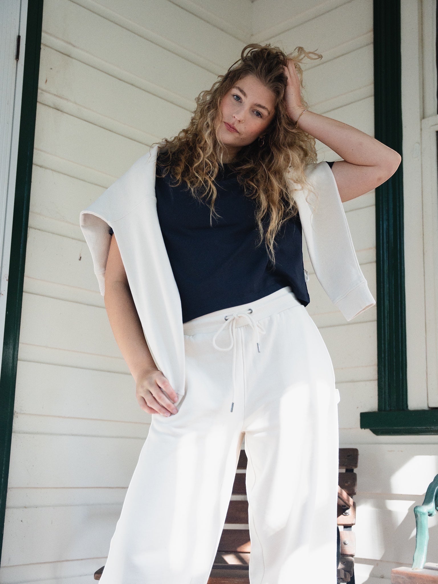 Dark navy boxy tee with tracksuit