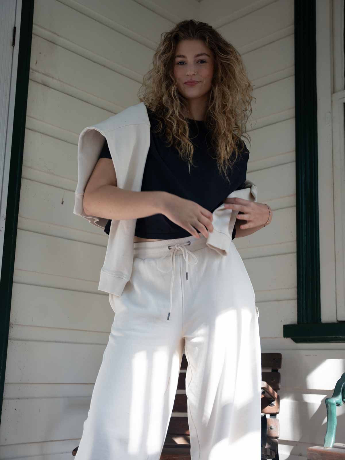 Natural raw wide leg trackpants