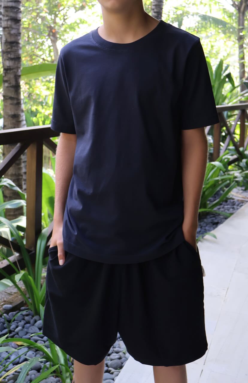 Regenerative Organic Certified T-shirt for Children in Dark Navy Close Up