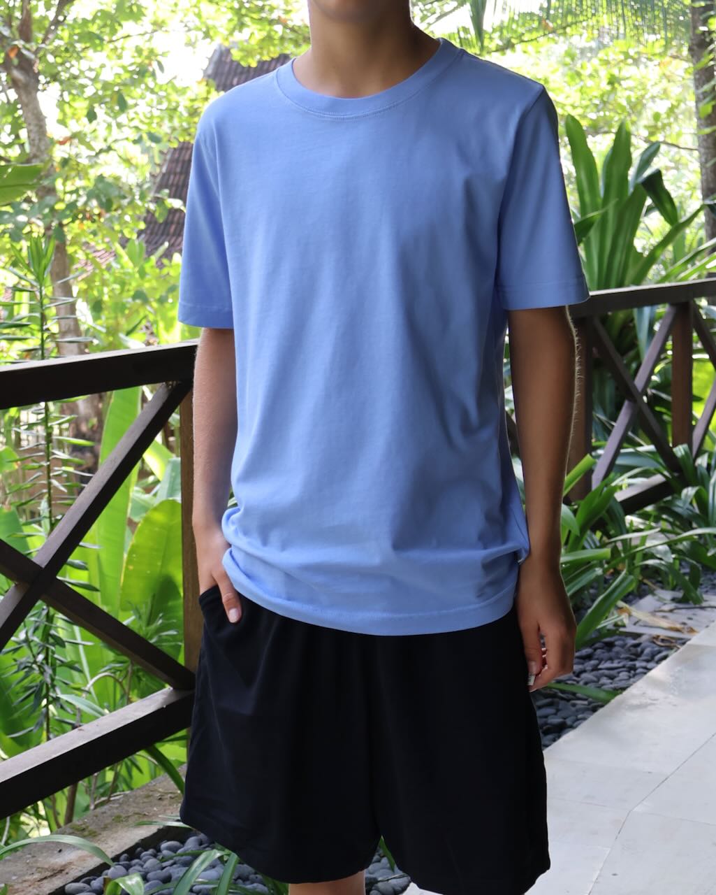 Regenerative Organic Certified T-shirt for Children in Blue Close Up