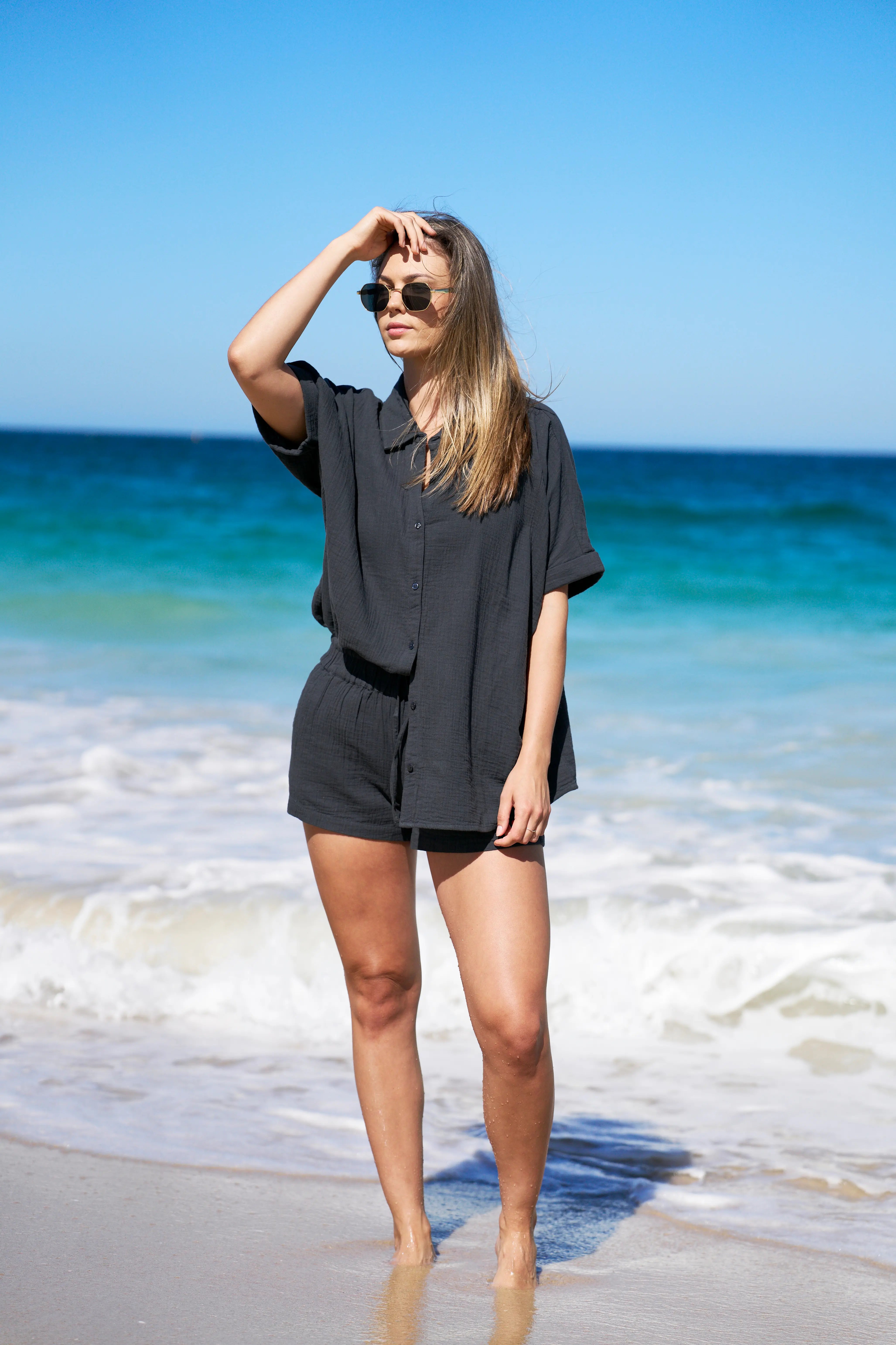 Organic cotton double gauze set in Charcoal