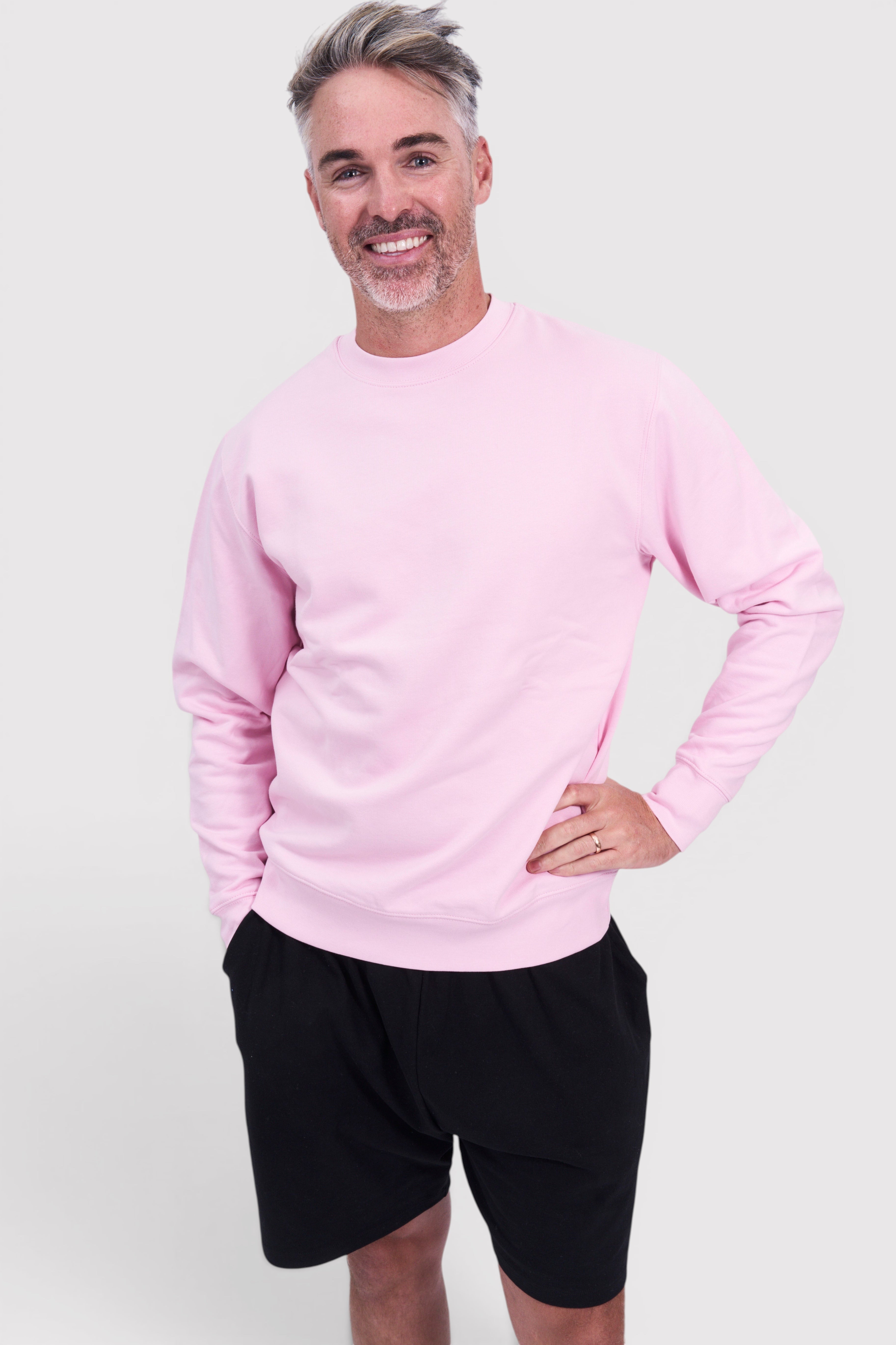 STAPLE Co. oversized crew neck jumper in light pink, made from 100% brushed organic cotton. Relaxed fit.