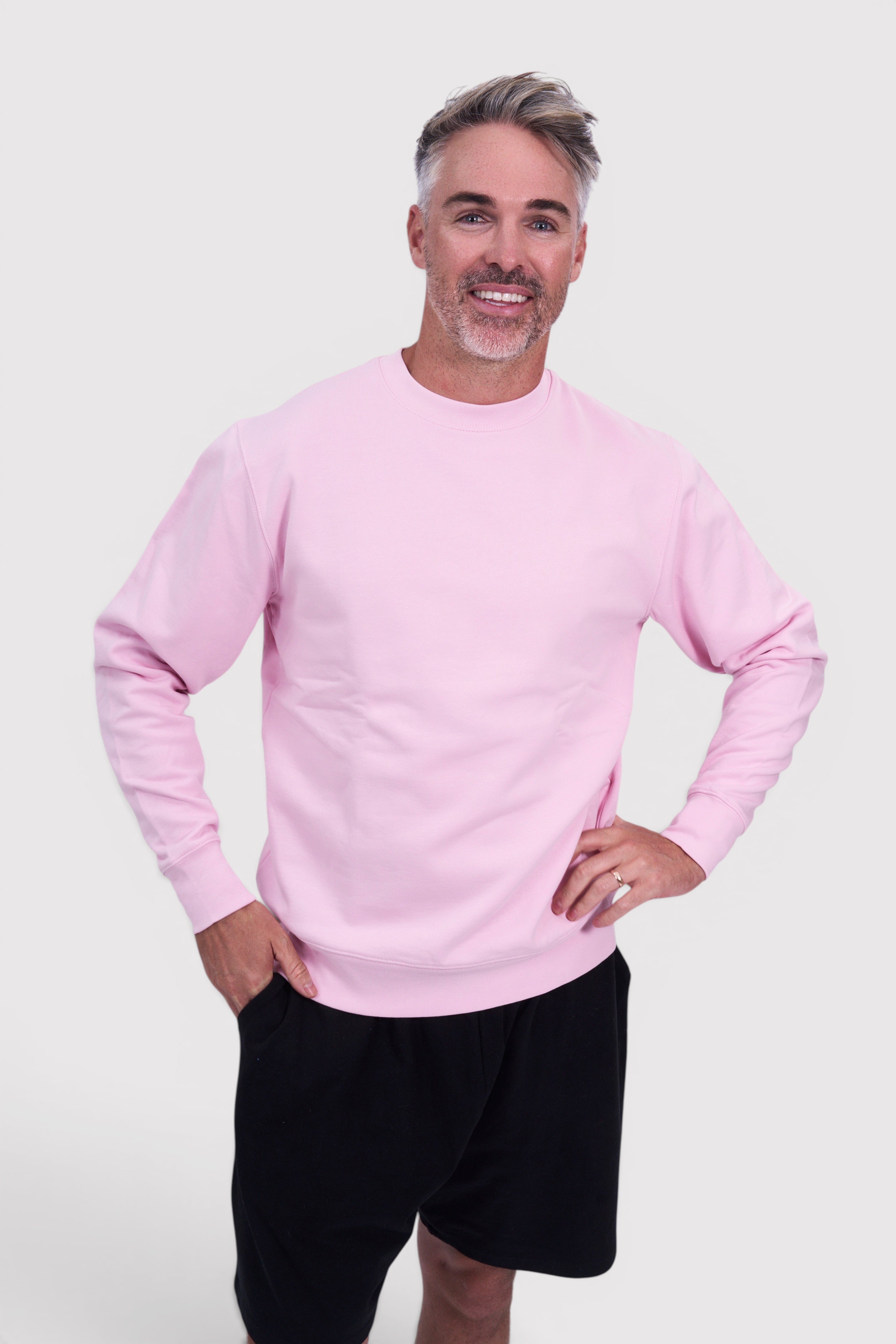 STAPLE Co pink oversized crew neck jumper made from brushed organic cotton. Relaxed fit, long sleeves.